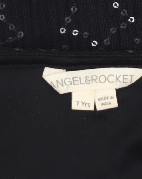 Girls UK Size 7 Years Angel & Rocket Black Cropped Blouse