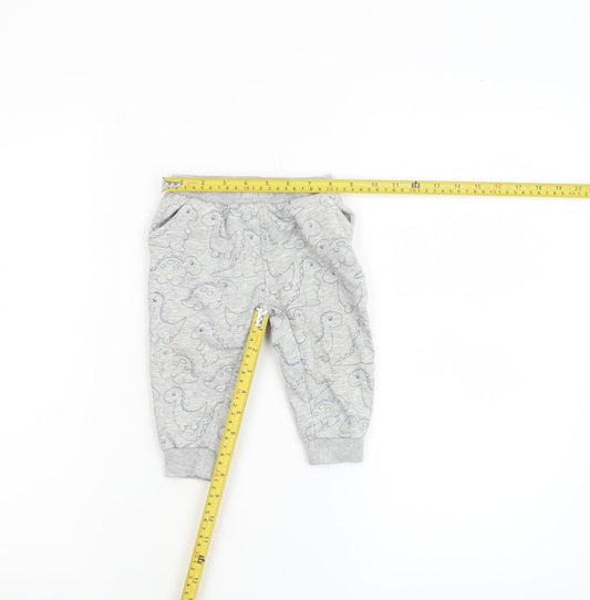 NPO Baby Grey Dinosaur Jogger Trousers 12 Months Unisex Cotton Blend