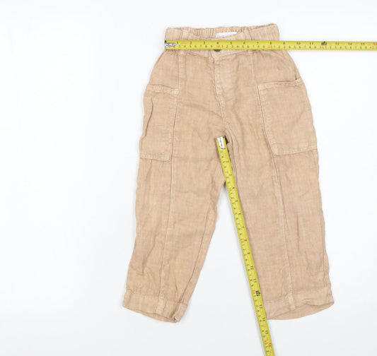 Girls UK Size 4 Years Zara Regular Fit Cargo Beige Trousers