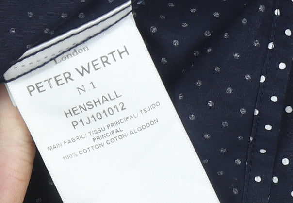 Mens UK Collar Size L Peter Werth Smart Blue Dress Shirt