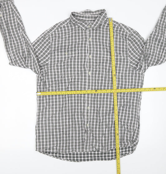 Tu Men's Grey Check Cotton Long Sleeve Button-Up Shirt L