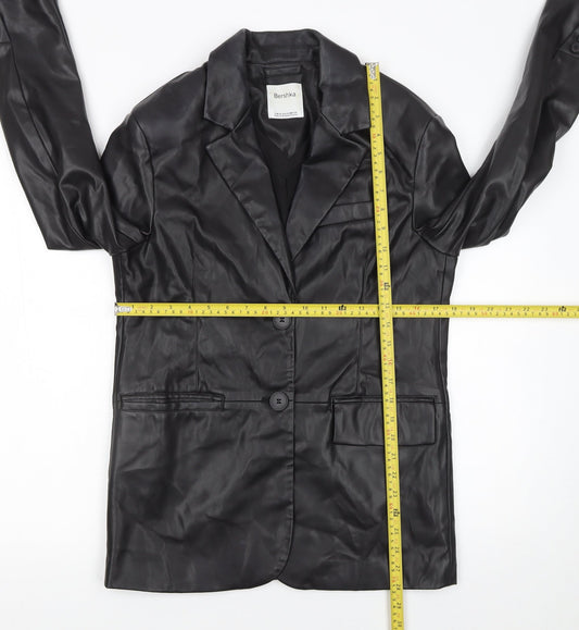 Bershka Women's Black Faux Leather Suit Jacket XS Slim Fit