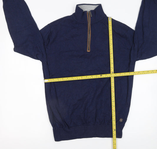 6th Sense Men's Blue Cotton 1/2 Zip Jumper L High Neck Knitwear