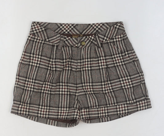 Additional front view of Tyess girls’ brown check chino shorts size 10a 140cm 100% cotton