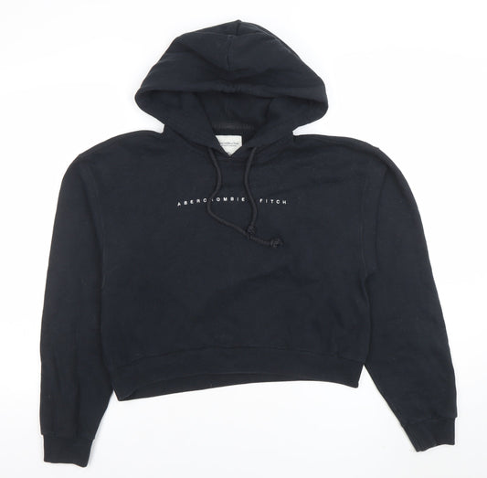 Additional front view of Abercrombie & Fitch unisex black xs pullover hoodie logo fleece