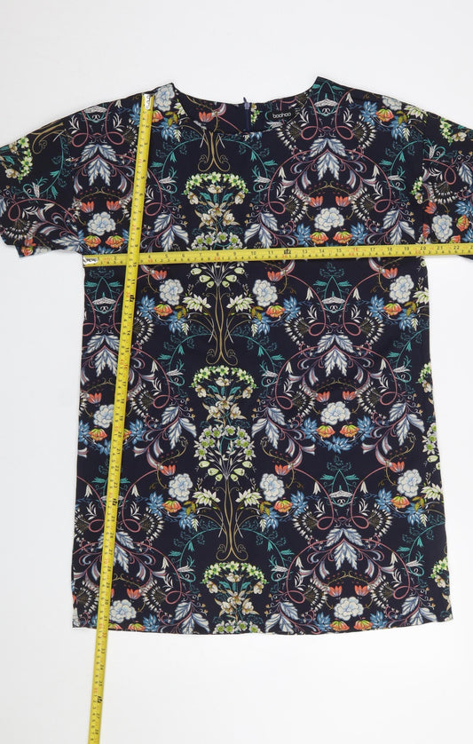 Boohoo Women’s Multicoloured Floral Shift Dress Size 12 Short Sleeve
