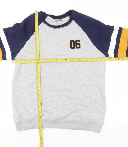 Tu Men's Grey & Navy Crew Neck Sports Sweatshirt L