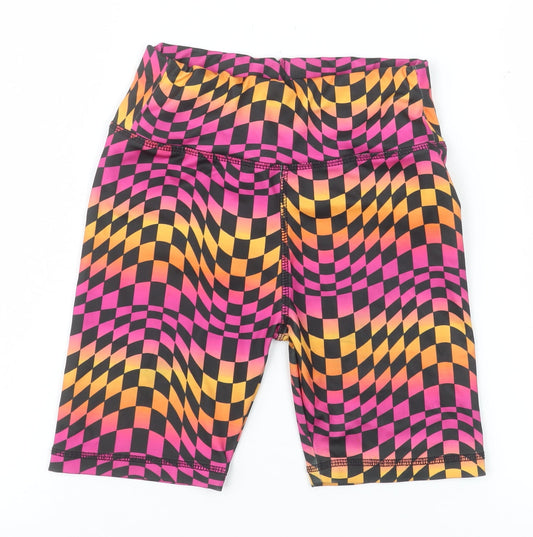 Additional front view of Dunnes girls’ black multi biker shorts 7-8 years polyester stretch