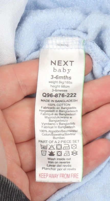 Brand and care label for Next Baby Blue Bear Appliqué Pullover T-Shirt 3-6 Months