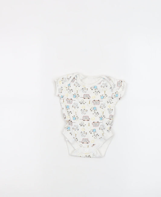 George Unisex Baby White 0-3 Months Cotton Vehicle Print Babygrow