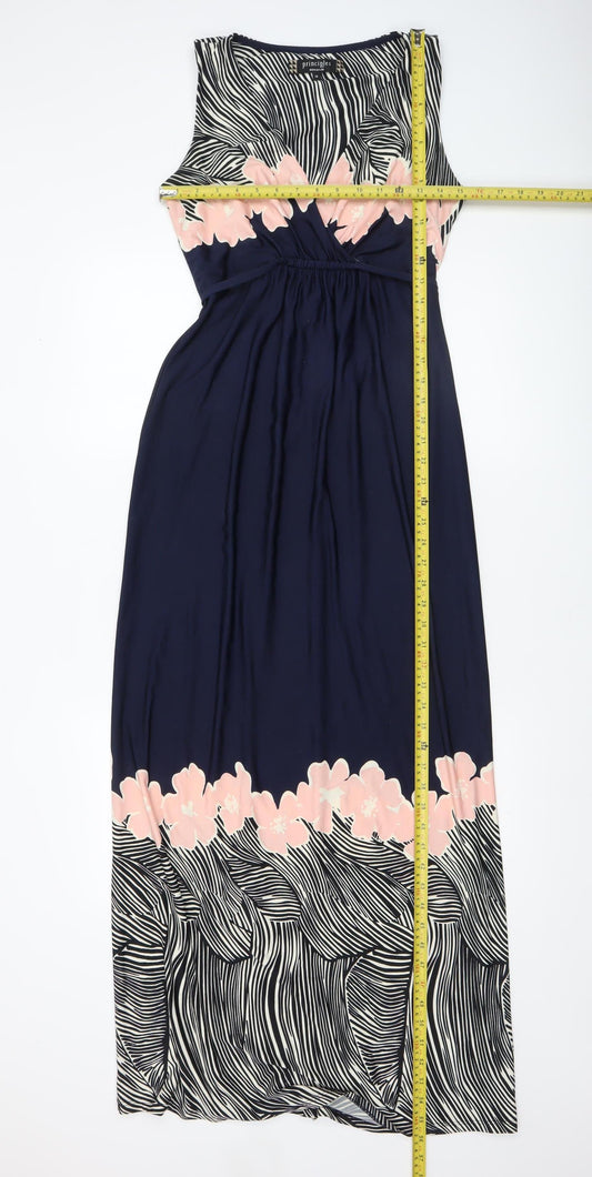 Principles by Ben de Lisi Womens Blue Maxi Dress Size 12 V-Neck Floral Zebra Print