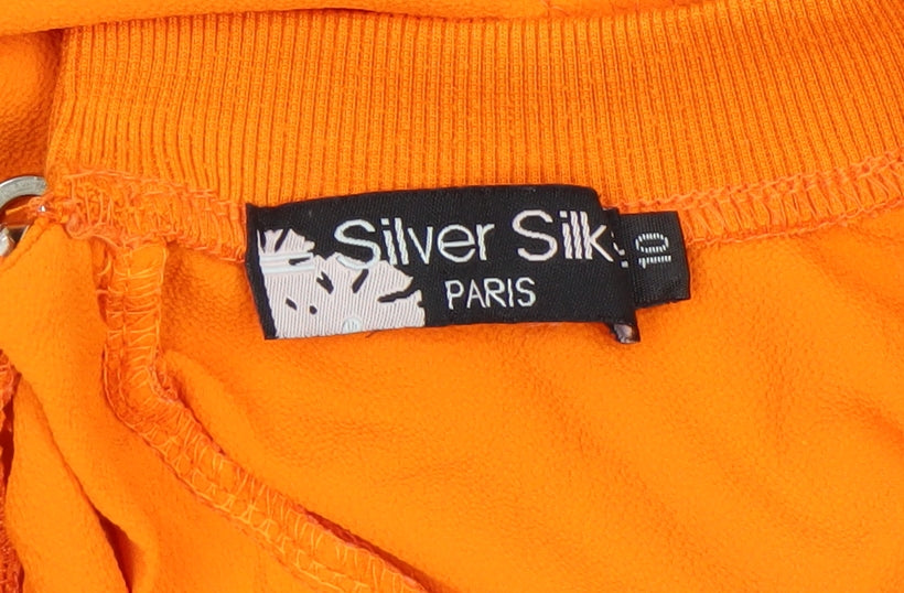 Womens UK Size M Silver Silke Orange Cropped Blouse
