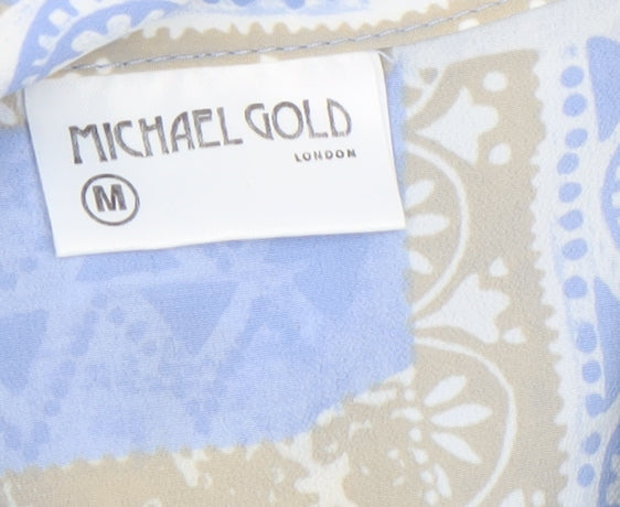 Womens UK Size M Michael Gold Blue Tunic Button-Up