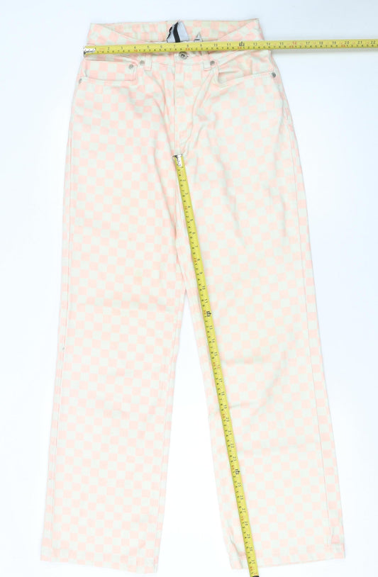 Womens UK Size 26 Ragged Jeans Regular Fit Straight Pink Jeans