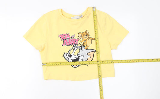 Womens UK Size M Tom and Jerry Yellow Cropped T-Shirt