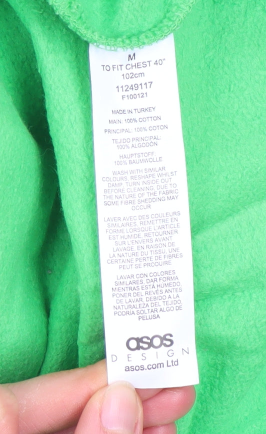 Mens UK Size M ASOS DESIGN Green Pullover Hoodie