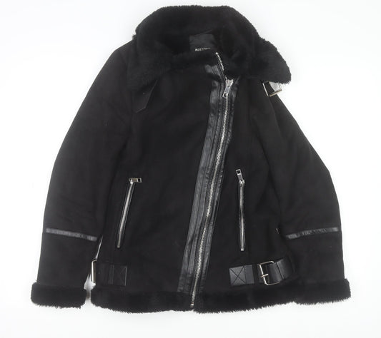 Womens UK Size XS Pull&Bear Black Biker Coat