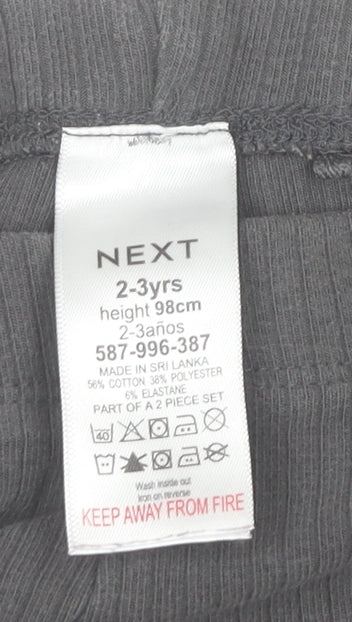 Brand and care label for Next girls’ grey ribbed cotton blend ankle leggings 2-3 years