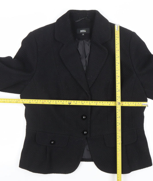 Marks and Spencer Women’s Black Wool Blend Tailored Blazer Size 16