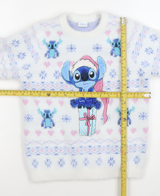 Girls UK Size 7-8 Years Disney White Pullover Jumper