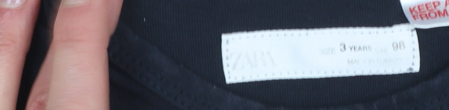 Girls UK Size 3 Years Zara Black Basic T-Shirt
