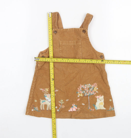 Tu Girls Brown Corduroy Embroidered Pinafore Dress 2-3 Years