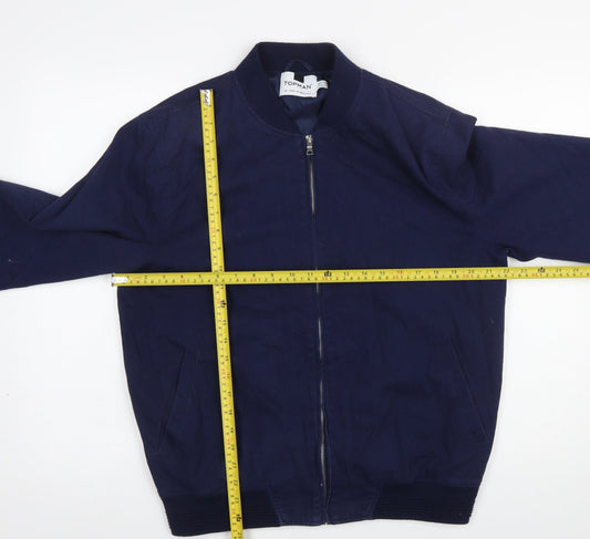 Topman Men's Blue Bomber Jacket L Cotton Lined Casual Zip Up