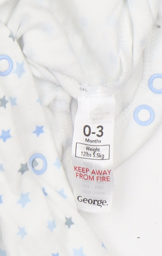Additional view of George unisex baby white star print babygrow 0-3 months long sleeve