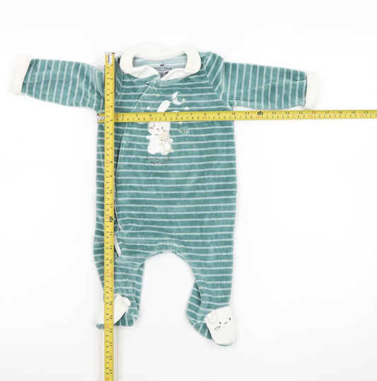 Sergent Major Green Striped Bunny Babygrow Unisex 4M Velour Long Sleeve