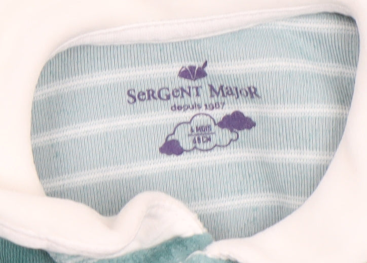 Brand and care label for Sergent Major Green Striped Bunny Babygrow unisex 4m velour long sleeve