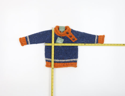 Aran Woollen Mills Unisex Baby Blue Orange Wool Jumper 3-6 Months