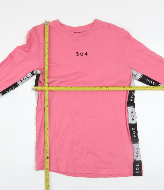 304 Men's Pink Long Sleeve Cotton Crew Neck Top M