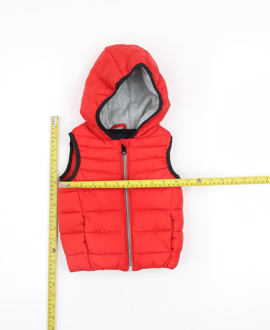 Next Unisex Baby Red Puffer Hooded Waistcoat 6-9 Months Polyester