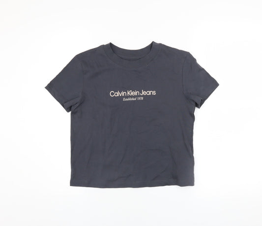 Womens UK Size XS Calvin Klein Jeans Black Cropped T-Shirt