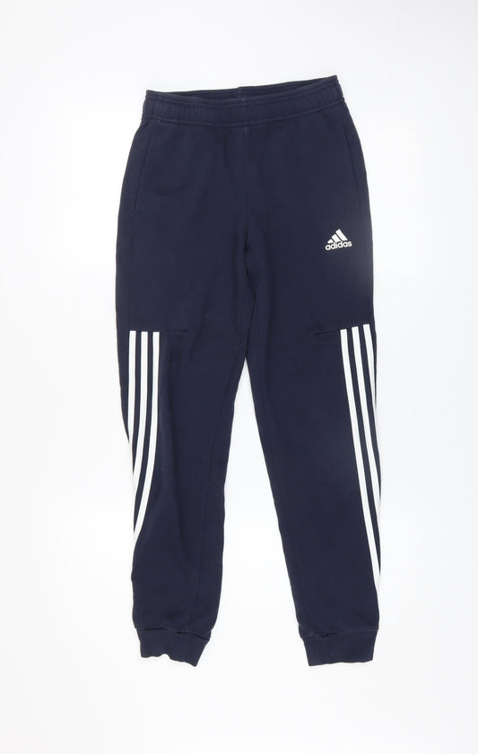 Additional front view of Adidas boys’ blue 11-12 years jogger activewear trousers with side stripes