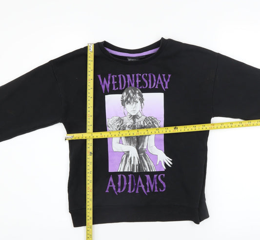 Wednesday Addams Girls Black Pullover Sweatshirt 10-11 Years Graphic Print