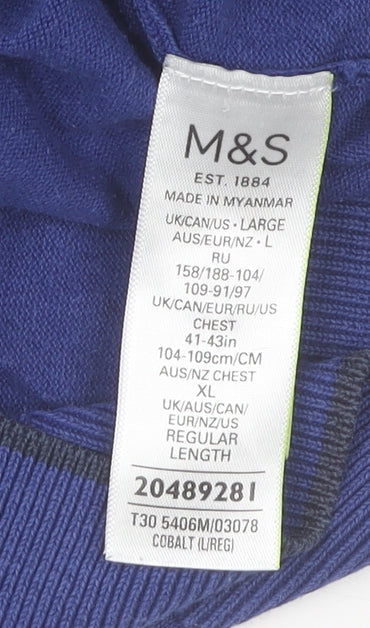 Mens UK Size L Marks and Spencer Blue Henley Sweatshirt