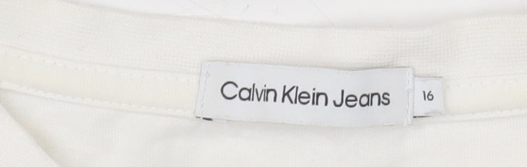 Womens UK Size 16 Calvin Klein Jeans White Basic T-Shirt
