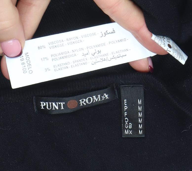 Womens UK Size M Punt Roma Black Basic T-Shirt