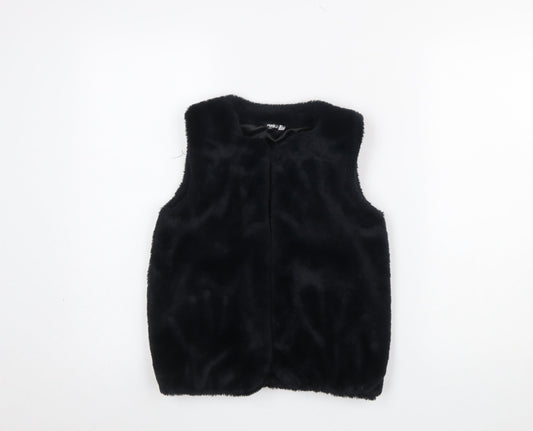 Pep&Co Girls Black Faux Fur Waistcoat 8-9 Years Lined Soft Shell