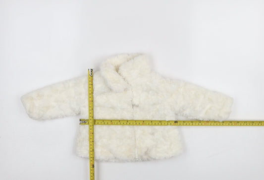 Young Dimension Girls Ivory Faux Fur Lined Winter Coat 6-9 Months