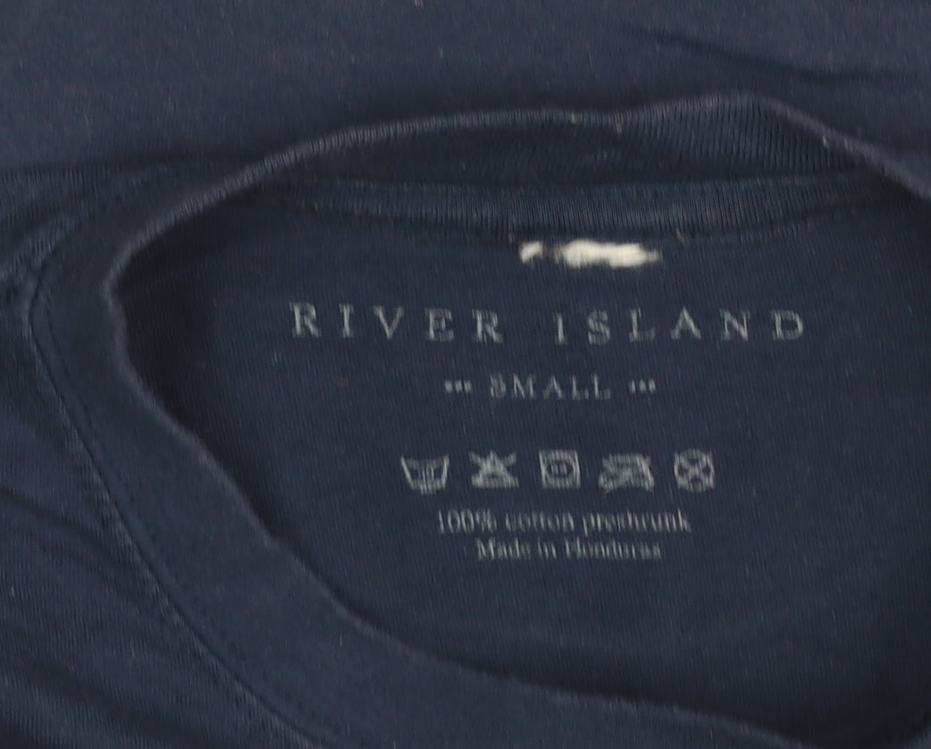 Mens UK Size S River Island Blue T-Shirt
