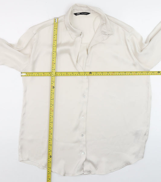 Womens UK Size S Zara Ivory Basic Button-Up
