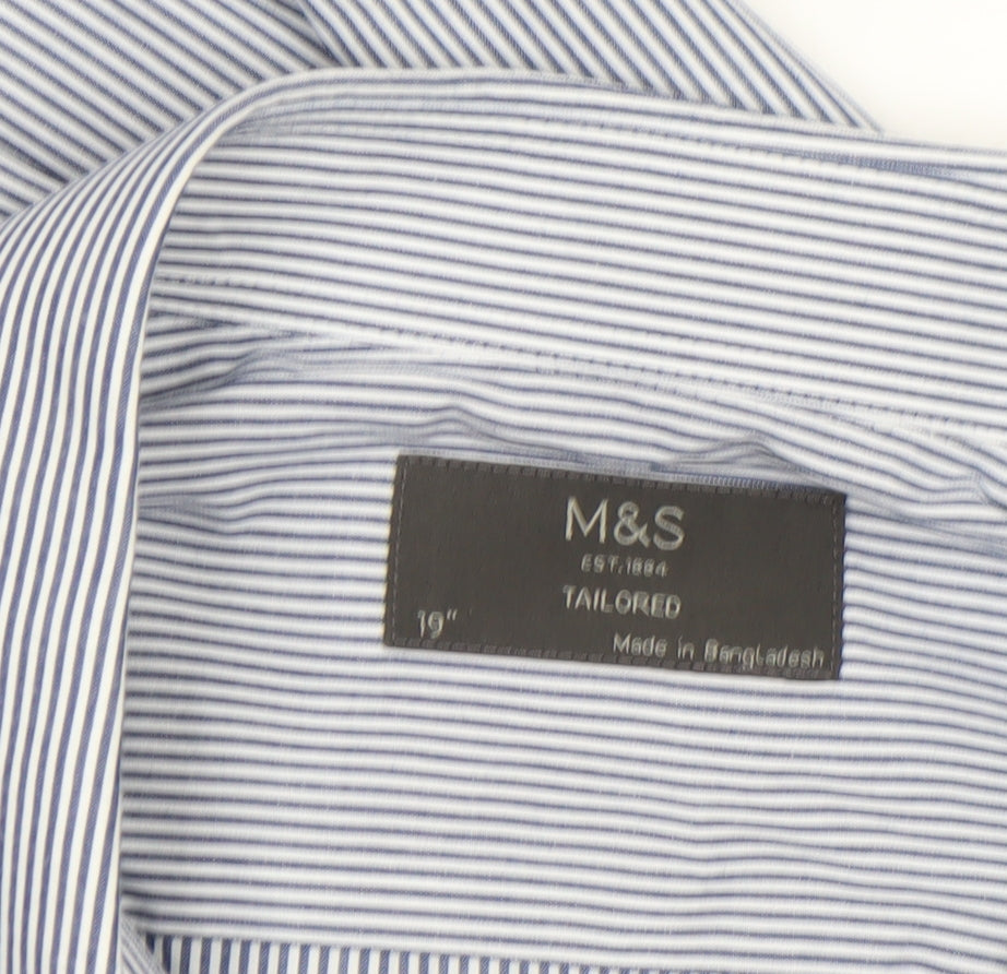 Mens UK Collar Size 19 Marks and Spencer Smart Blue Dress Shirt