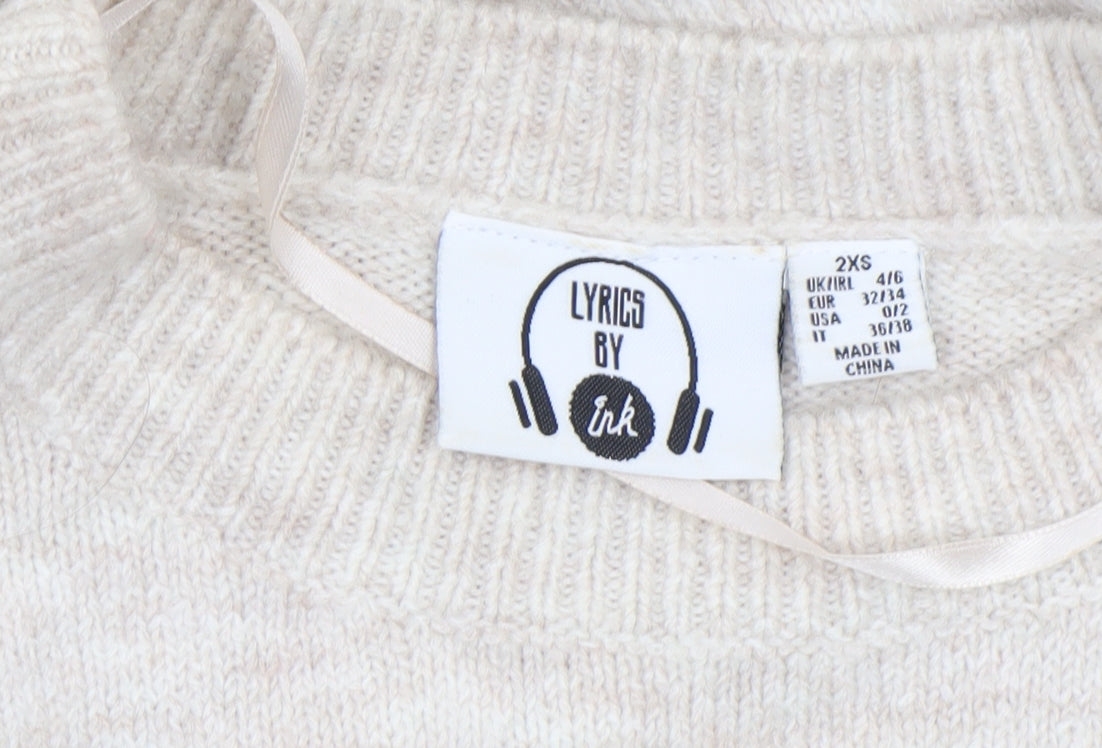 Womens UK Size 2XS Lyrics by Ink Beige Pullover Jumper