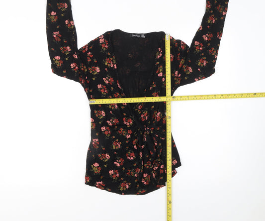 Womens UK Size 12 Boohoo Black Wrap Blouse