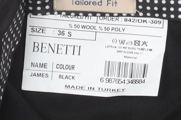 Mens UK Size 36S Benetti Slim Fit Dress Pants Black Trousers