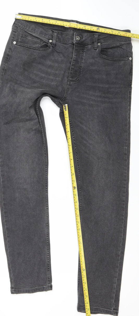 Topman Mens Grey Stretch Skinny Jeans W34 L32 Denim Mid Rise