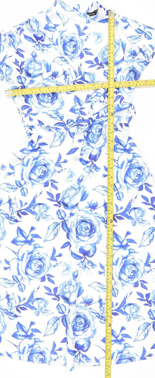 Boohoo Women's Blue Floral Strapless Bodycon Dress Size 10