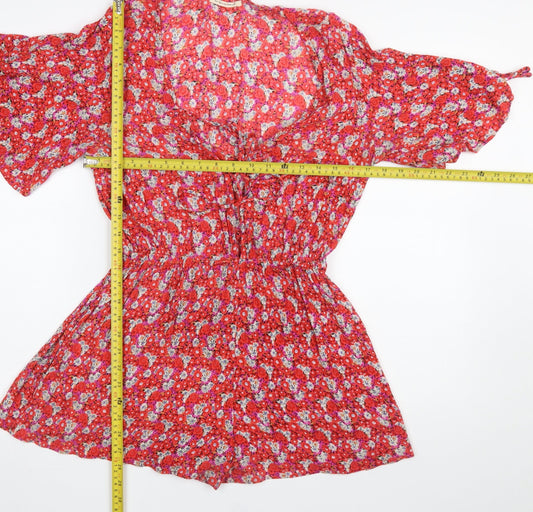 Urban Outfitters Red Floral Viscose Playsuit Womens 8P Short Sleeve Elastic Waist